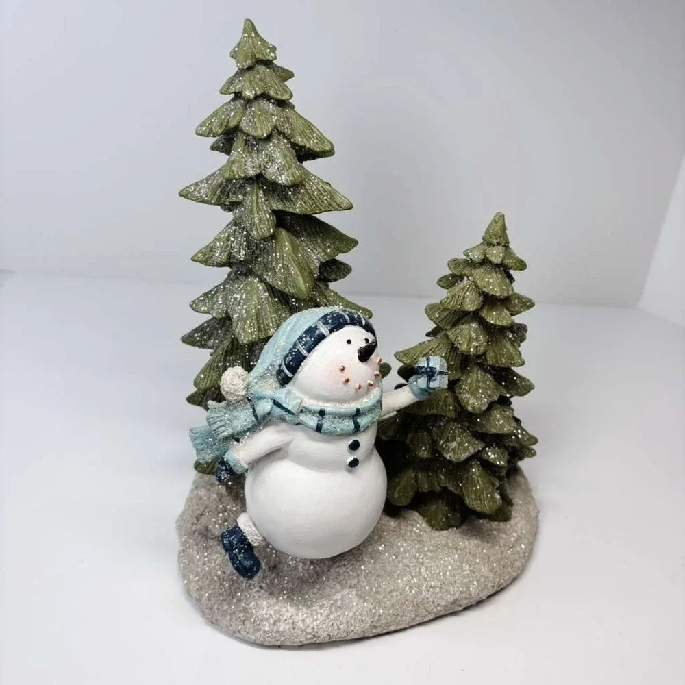 Vintage Y2K Skating Snowman Porcelain Christmas Holiday Figure 9.5